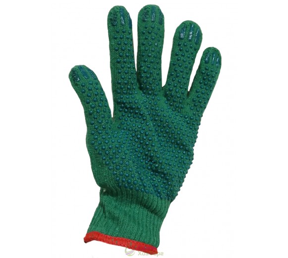 Рукавички робочі з ПВХ крапкою зелені